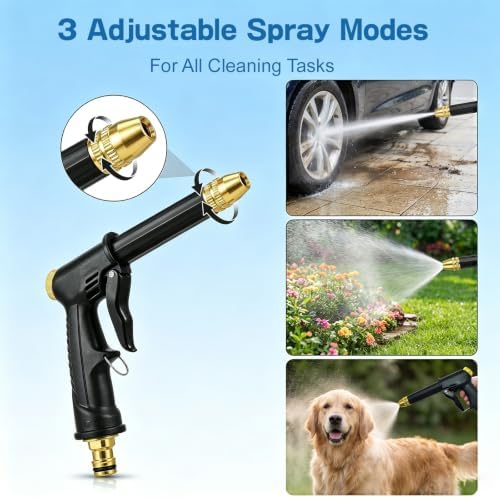 High Pressure Hose Nozzle, Pressure Washer Gun, Heavy Duty Adjustable Twist Hose Nozzle Jet Sweeper Nozzle for 3/4" Garden Hose, 4 Spray Modes for Car Yard Patio Pets Washing (D) - Image 2