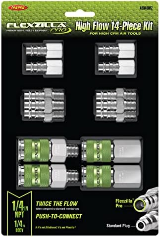 Flexzilla Pro High Flow Coupler & Plug Kit, 1/4" NPT, 14-Piece - A53458FZ - Image 2