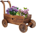 Wooden Wagon Planter with Wheels and Handle, 26.5 Inch, Brown by Noeko