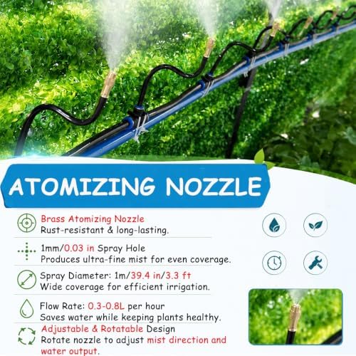 Adjustable Gooseneck Misting Kit, 360° Flexible Bendable Brass Atomizing Mist Nozzles, 16 33 66 98 131 164ft Misting Nozzles Irrigation Kit for Workshop(32.8'/393.7"/10m) - Image 5