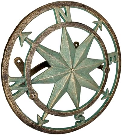 Zeckos Garden Hose Holder Compass Rose 12 Inch Cast Iron Verdigris by Zeckos