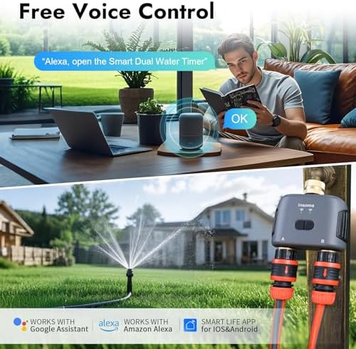 WiFi Water Timer for Garden Hose with Brass Inlet,Smart Hose Timer with WiFi Hub, APP & Voice Control,Up to 20 Watering Plans, 2-Zone Sprinkler Drip Irrigation System Controller for Yard Lawn Watering - Image 3
