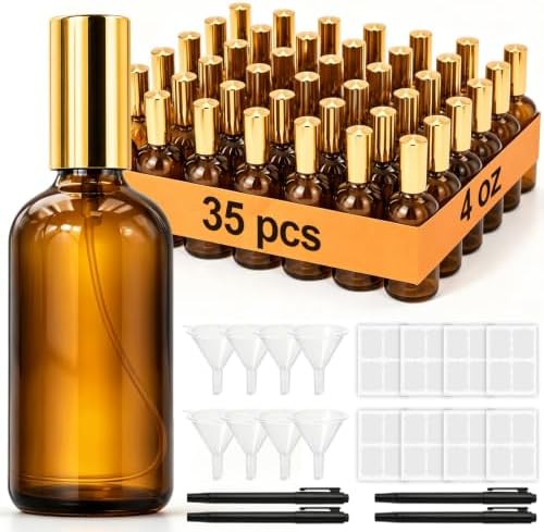 Cocurb 35Pcs 4 oz Amber Glass Spray Bottles with Luxury Gold Sprayers&Caps by Cocurb