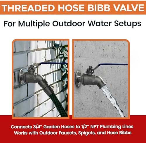 CMI Inc - 3/4" Garden Hose Thread x 1/2" National Pipe Thread Hose Bibb Valve, Stainless Steel Outdoor Faucet Water Spigot, Quarter Turn Full Port Ball Valve for Garden Line & Outside Faucet - 2 Pack - Image 4