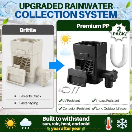 2 Pack Rain Barrel Diverter Kit for 2x3 & 3x4 Inch Downspouts(Black) - Image 6