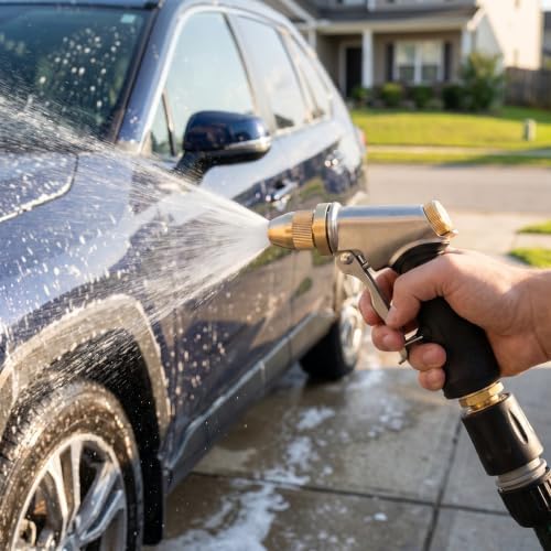 Homoyoyo High Pressure Garden Hose Nozzle Continuous Water Flow with 3/4" Thread, Zinc Alloy and Brass Spray Nozzle and Adjustable Spray Patterns for Car Washing, Pet Shower Patio - Image 5