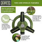 AMES (3) Piece Sprinkler & Sprayer Set with (1) Pulsating Spike Style, (1) 3 Arm Rotating Sprinkler and (1) 7-Pattern Spray Nozzle for Lawn, Garden or Yard, Watering, Adjustable, Easy Hose Connections - Image 3