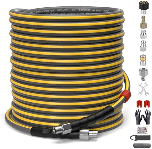 Sewer Jetter Kit for Pressure Washer, 5800PSI Drain Cleaner Hose 1/4 Inch NPT Corner,Showerhead,Rotating rotates,Mushroom Nose,Corner sewer nozzle(150FT) by TUTULUCK