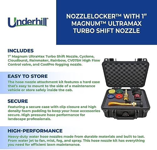 Underhill NozzleLocker Garden Water Hose Nozzle Kit, Sprayer, Jet, Fog, Mister, Heavy-Duty Metal and Rubber, with 1 InchMagnum UltraMax Turbo Shift Nozzle, HP-K5 - Image 3