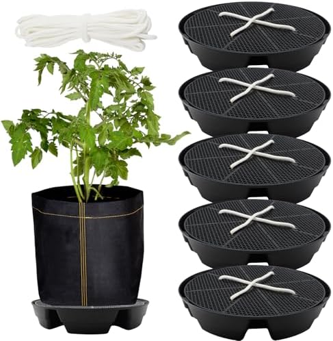 5-Pack 12" Self Watering Pots for Indoor Plants, Plastic Plant Saucer, Bottom Plant Water Catcher Tray, Indoor/Outdoor Greenhouse Garden Auto-Irrigation System for 5 Gallon Fabric Grow Bag by Unknown