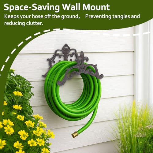 Cast Iron Garden Hose Holder, Sturday Wall Mount Hose Storage (Brown) - Image 3