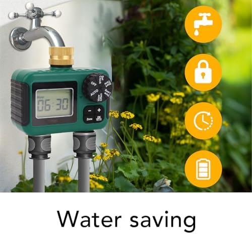 Sprinkler Timer 2 Zone, Brass Inlet NH3/4 Thread IPX5 Water Proof LCD Display Hose Timer for Garden, Yard, Lawn, Pool, Timed Irrigation, Programmable Water Controller - Image 3