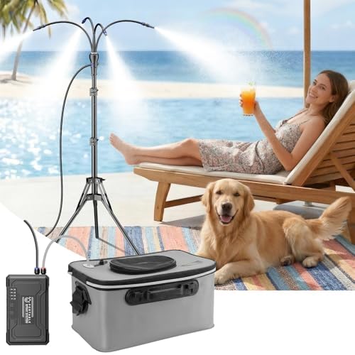 Portable Misting System with 15L Bucket, 10000mAh, 4.2FT Adjustable, Grey by Unknown