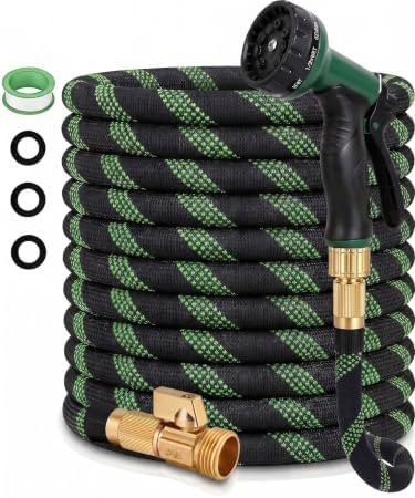 100 FT Garden Hose - Heavy Duty Non-Expandable Water Hose with 10-Function Nozzle, Kink-Free & Leak-Proof Flexible Yard Hose for Lawn and Car Washing（100FT) by Slotred