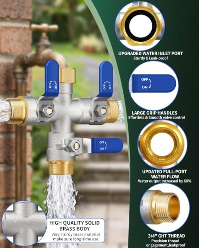 3 Way Hose Splitter, Heavy Duty Brass Garden Water Hose Splitter - Image 4