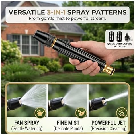 Home High Pressure Hose Nozzle Car Wash Water Gun, with 360°Adjustable 3-Mode Spray,Duty Metal Garden Hose Nozzle with Leak Proof Brass Connector for Car Wash, Lawn, Patio Cleaning(2PCS) - Image 4