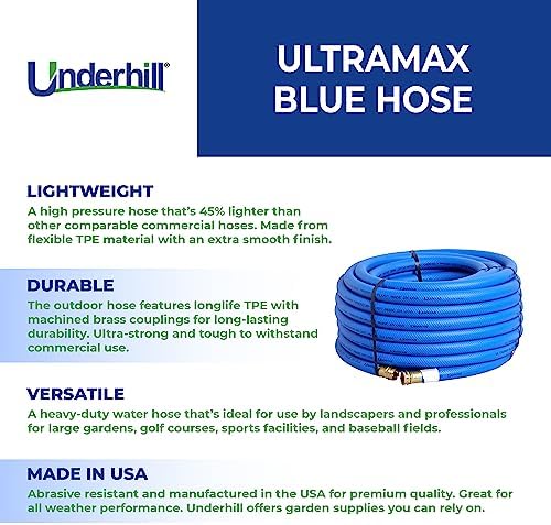 Underhill UltraMax Commercial Garden Water Hose 50 ft, Lightweight, Flexible, Anti-Kink, All Weather, 1200 psi, H10-050B, 1 Inch x 50 ft, Blue - Image 3