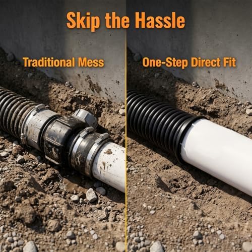 2 Pack 4" Universal Pipe Connector with Snap Lock, Corrugated to PVC Pipe Adapter for Sump Pump Discharge & French Drain Extension, Yard Drainage, Fits 4" Corrugated Pipe, 4" SCH 40 & SDR 35 - Image 4
