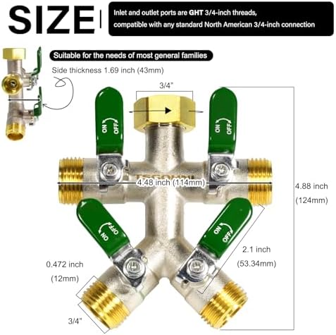 4 Way Garden Hose Splitter, 3/4” GHT Heavy Duty Brass - Image 7