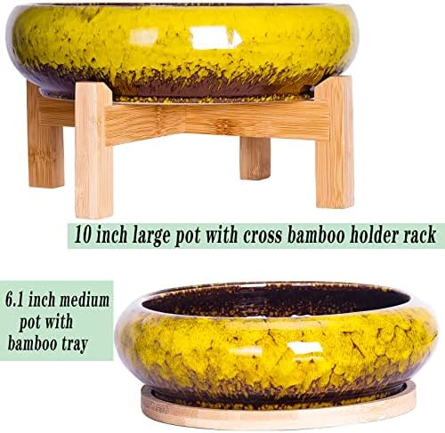 Succulent Pots, 7.3/10 Inch Bonsai Pots with Trays, Large Succulent Planter - Image 2