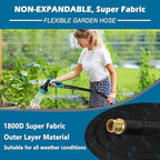 Garden Hose 75ft, Non-Expandable Lightweight & Flexible Water Hose, with 10-Pattern Spray Nozzle, Super Fabric, Leak-Proof 3/4" Solid Brass Alloy Connector Fittings, Durable - Image 4