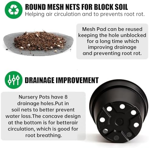 RooTrimmer 50 Pack 6 Inch Nursery Pots, Plastic Flower Pots, Thick Plant Pots with Drainage Hole for Planting Outdoor/Indoor Plants Succulent Herb (Black) - Image 3
