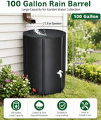 100 Gallon Collapsible Rain Barrel, Portable Rainwater Collection System, Water Storage Tank, Rain Catcher Barrel with Two Spigots and Overflow Kit, Rain Water Barrel Collector for Garden, Black - Image 3