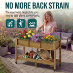 YITAHOME Raised Garden Bed HDPE, 47x18x31In Raised Flower Bed Poly-Wood Weather-Resistant Elevated Planter Box with Lockable Wheels & Storage Shelf for Vegetable Flower, Brown - Image 6
