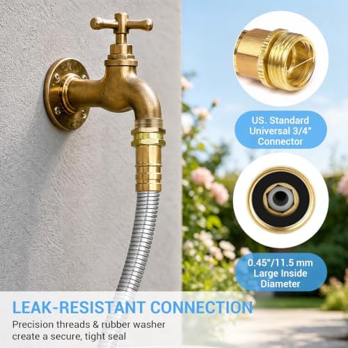 100 FT Stainless Steel Garden Hose, Heavy-Duty Water Hose with Adjustable Brass Nozzle, No Kink & Leak-Resistant, Lightweight Flexible Hose for Lawn, Yard Watering, RV & Car Washing - Image 6
