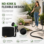 100FT Non-Expandable Flat Garden Hose with 10 Function Nozzle,No-Kink,Deep Black - Image 3