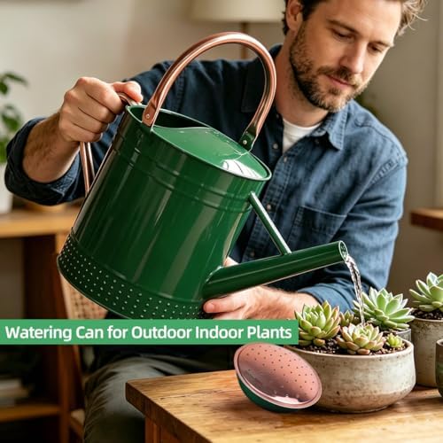 2 Gallon Meltal Garden Watering Can Removable Spout, Galvanized Steel Large Water Can with Embossed Design for Outdoor Indoor Plants (Green, 2 Gallon) - Image 5
