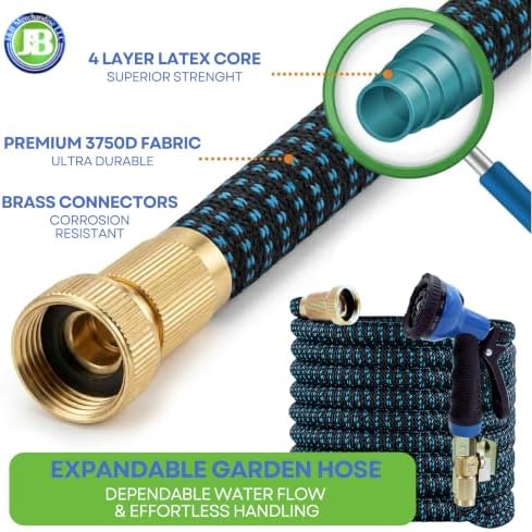 J&B XpandaHose 100ft Expandable Garden Hose, Lightweight, Brass Connectors - Image 2