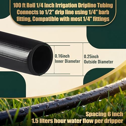 100 ft 1/4'' Drip Irrigation Tubing with 6" Emitter Spacing Black - Image 2