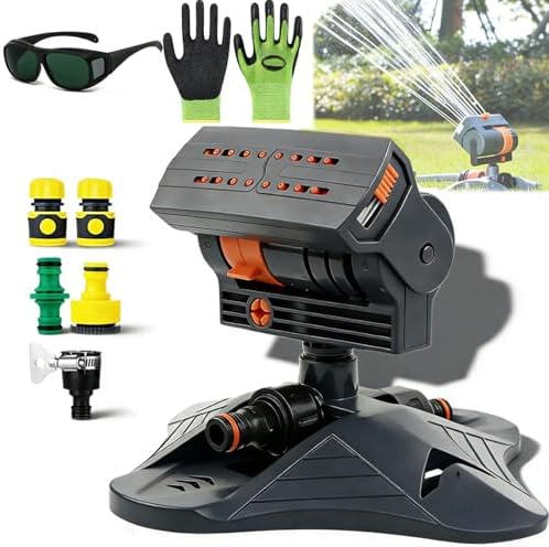 2026 New 16-Nozzle Oscillating Sprinkler with Dual-Zone Sprinkler Water Timer, 360° Adjustable 4-Way Mini Turbo oscillating Sprinkler for Lawn Yard Garden (Black, with a Set nozzles) by Unknown