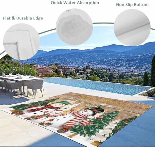 Winter Season 4x6 Waterproof Outdoor Rug with Non‑Slip Backing Boho Glittering Christmas Tree Snowman Plank Machine Washable Deck Patio Rug Mat for Camping, RV, Garden, Balcony Pool - Image 5