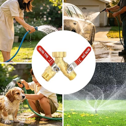 Garden Hose Splitter 2 Way, 3/4 Inch GHT Heavy Duty Water Brass Hose Y Spigot Splitter with Shutoff Valves,Outdoor Faucet Connector for Lawn, Irrigation & Washing - Image 3