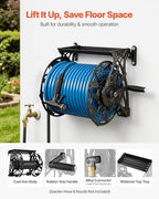 VEVOR Wall Mounted Garden Hose Reel, Holds 135 Feet of 5/8-inch Hose, Outdoor Heavy-Duty Waterhose Holder Winder, with Widened Top Tray, Aluminum Alloy Connector, Decorative Pattern, for Backyards - Image 3