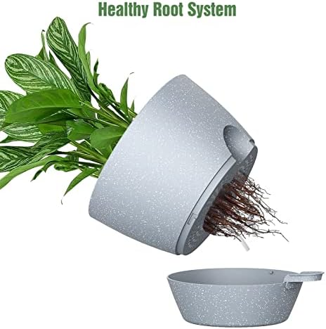 10 inch Self Watering Planters, 2 Pack Large Plastic Plant Pots with Deep Reservior and High Drainage Holes for Indoor Outdoor Plants and Flowers, Speckled Grey - Image 4