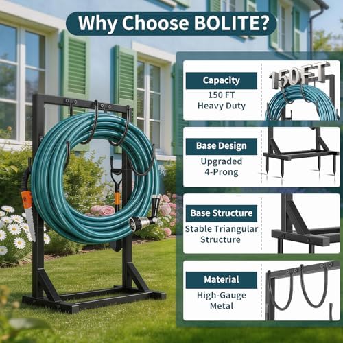 BOLITE Garden Hose Holder, Heavy Duty Freestanding Water Hose Holder, 150ft - Image 3