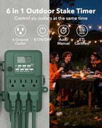 BN-LINK Outdoor Power Stake Timer, Programmable Digital Timer, 6 Outlets - Image 3