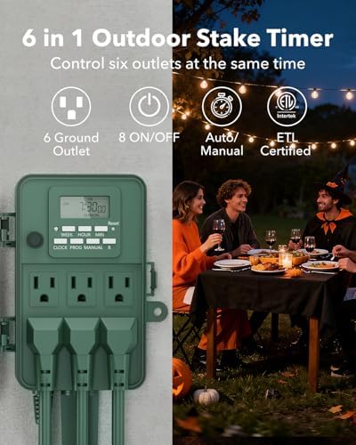 BN-LINK Outdoor Power Stake Timer, Programmable Digital Timer, 6 Outlets - Image 3