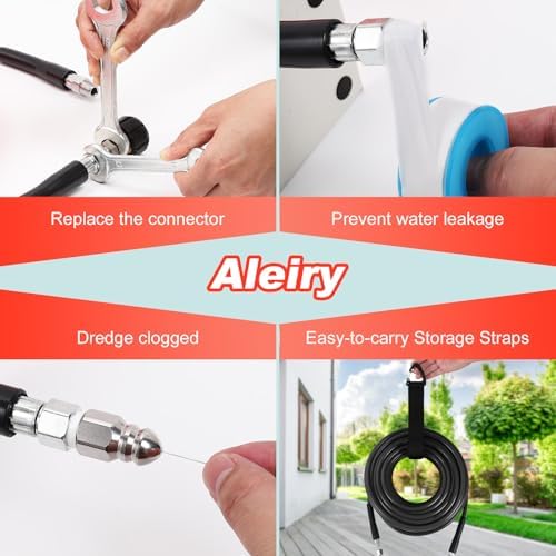 Sewer Jetter Kit for Pressure Washer,Water Jet Drain Cleaning Hose with Corner Rotating Button Spring Nose 1/4" NPT Sewer Cleaning Tool High-Pressure Nozzles,5800 PSI 100 FT - Image 6