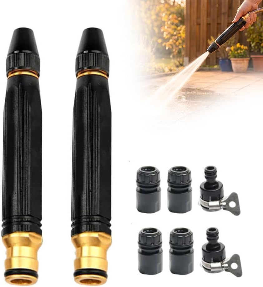 Heavy Duty Adjustable Hose Nozzle, High Pressure Jet Sweeper Spray Nozzle with Leak-Proof Design, Metal Garden Hose Sprayer for Car Wash, Lawn, Patio Cleaning (2pc) 2pc by Unknown