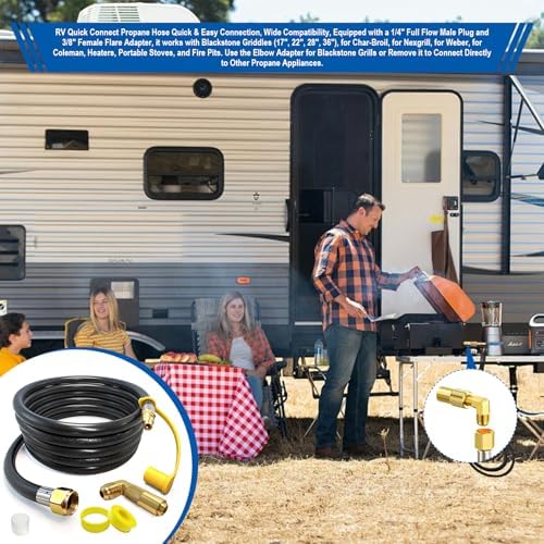 24ft RV Quick Connect Propane Hose for RV to Grill Low Pressure LP Gas Hose w/Elbow Adapter,1/4" Quick Plug x 3/8" Female Flare for Blackstone 17"/22" Griddle/Weber Grill/Camp Chef Stove/Fire Pit etc. - Image 6
