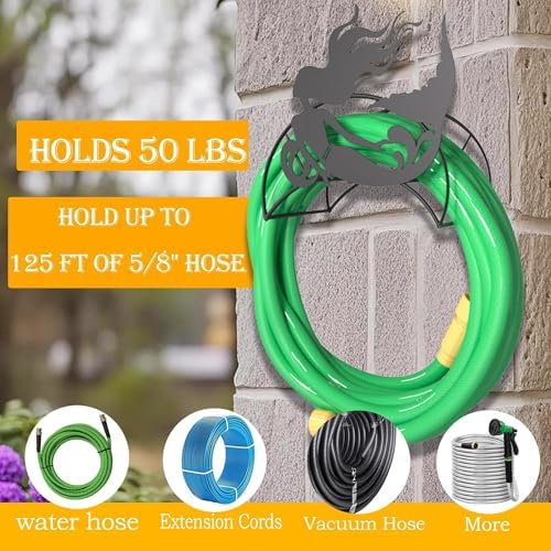 Mermaid Hose Holder Metal Wall Mount Heavy Duty 125'5/8" Garden Hose Hanger - Image 5