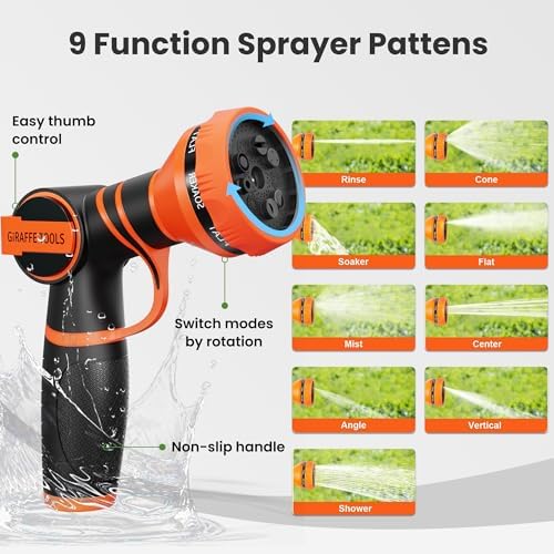 Giraffe Tools Garden Hose 100ft x 3/4", 304 Stainless Steel Metal Water Hose, No Kink Garden Water Hose with 9 Pattern Spray Nozzle, Flexible, Lightweight, Kink Free Hose for Yard, Outdoor - Image 5