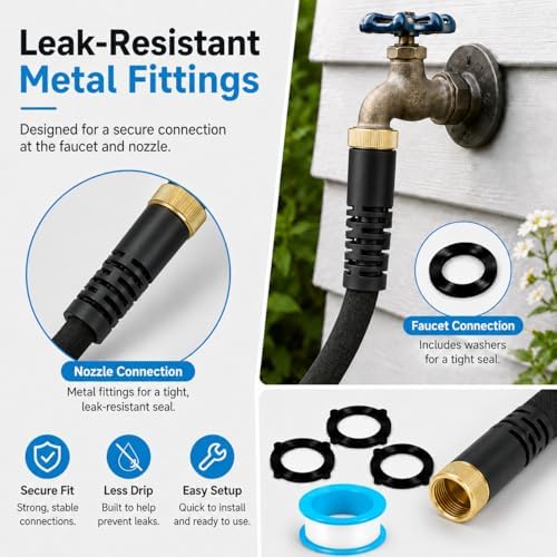 Garden Hose, Non-Expandable Water Hose with 10 Function Hose Nozzle, Lightweight Flexible Garden Hose, Kink & Tangle Free, Rust Proof Fittings for Yard, Lawn, Garden Watering (100FT) - Image 7