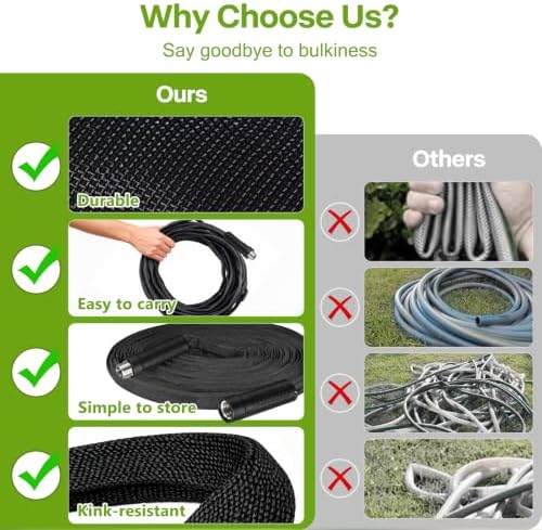 Garden Hose 100 ft x 5/8 in, Lightweight Flexible Water Hose, Kink-Resistant Design, Abrasion-Resistant Outer Cover, Leak-Proof Reinforced Fittings, Durable All-Weather Performance.Black - Image 6
