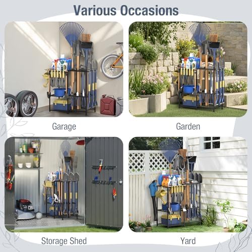 Garden Tool Organizer, Metal Yard Tool Organizer,Holds 70 Long-Handled Tools/Rakes/Brooms,Side Garden Pocket,Heavy Duty Steel Yard Tool Storage Rack for Garage,Shed, Outdoor(Black-Large) - Image 7