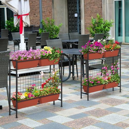 OYEAL Raised Garden Beds with Legs & Trellis, 32" Tall Herb Garden Planters for Indoor/Outdoor Plants, Vertical Elevated Flower Box for Backyard, Porch, Patio, Balcony, Red - Image 5